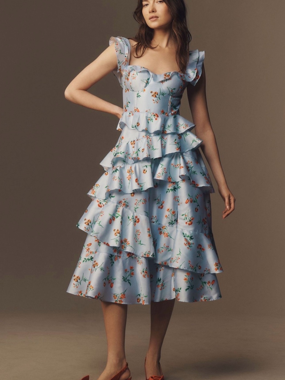 BHLDN Sydney Corset Fit-and-Flare Taffeta Midi Dress